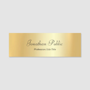 Custom Glamourous Gold Rectangle Modern Script Name Tag