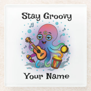 Custom Glass Coaster Retro Octopus Name & Text