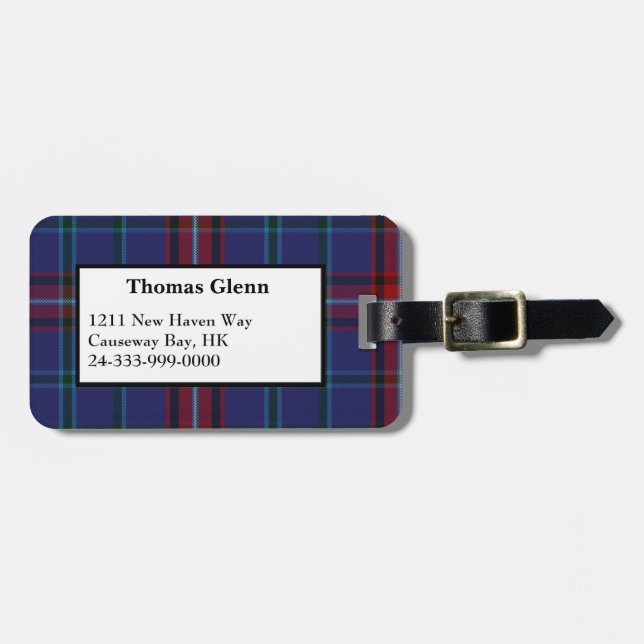 Custom Glenn Tartan Plaid Luggage Tag (Front Horizontal)