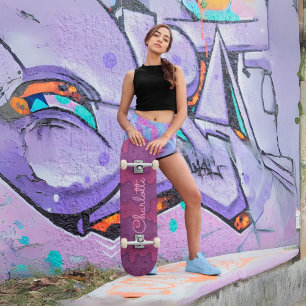 Custom Glitter Drip Dark Purple & Pink Melting Skateboard