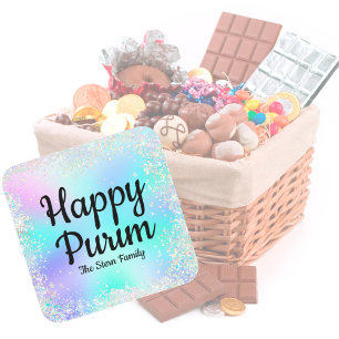 Custom Glitter Pastel Jewish Happy Purim  Square Sticker