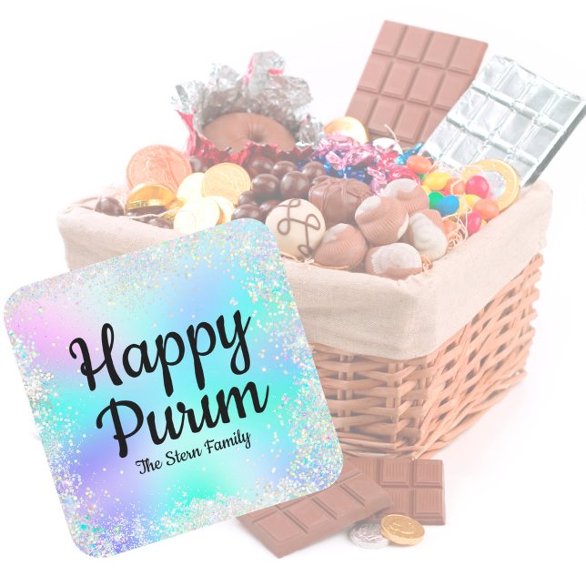 Custom Glitter Pastel Jewish Happy Purim  Square Sticker (Creator Uploaded)