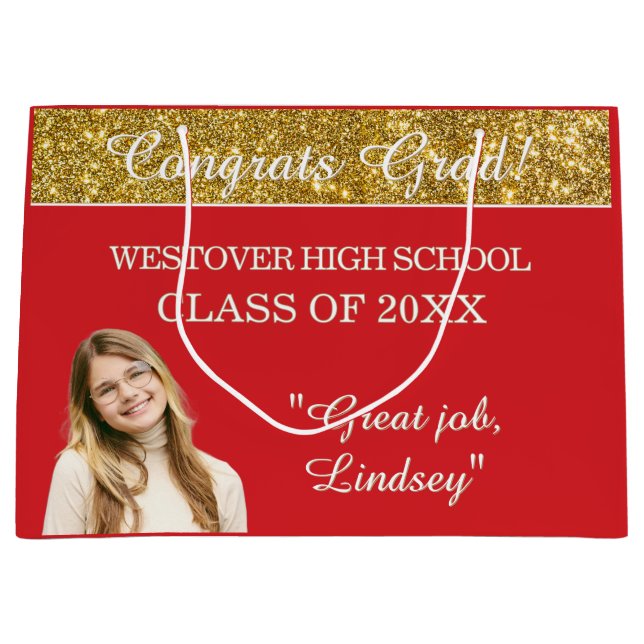 Custom Glitz! Personalised Graduation  Large Gift Bag (Front)