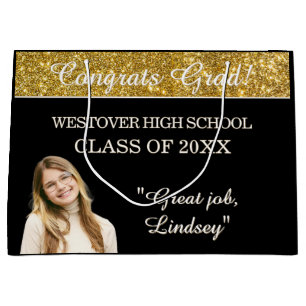 Custom Glitz! Personalized Graduation  Large Gift Bag