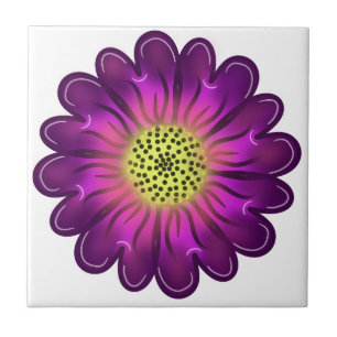 Custom Glowing Neon Purple & Pink Dahlia Flower Ceramic Tile