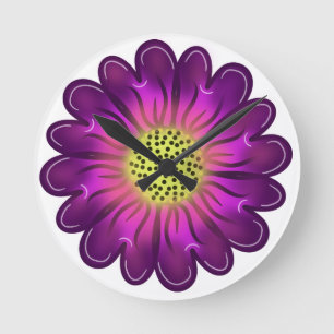 Custom Glowing Neon Purple & Pink Dahlia Flower Round Clock