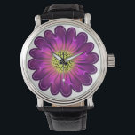 Custom Glowing Neon Purple & Pink Dahlia Flower Watch<br><div class="desc">Light up your world with this vibrant, glowing purple flower design. Featuring a stunning neon gradient that shifts from deep violet to hot pink, centered around a bright yellow core. The perfect symmetry and electric colors give this botanical art a psychedelic and modern feel. Perfect for nature lovers who like...</div>