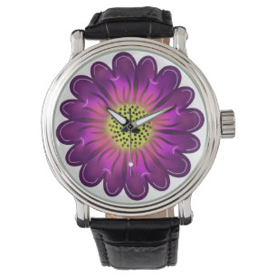 Custom Glowing Neon Purple & Pink Dahlia Flower Watch