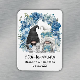 Custom Gnome Blue Flowers 50th Wedding Anniversary Magnet