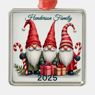 Custom Gnome Family Of Three Metal Ornament