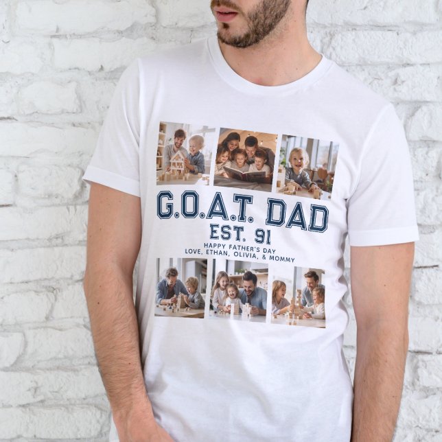 Custom GOAT DAD Father's Day Photo Collage  T-Shirt (Easily personalize this design with your text and photos - great for father's day, birthday, xmas!)