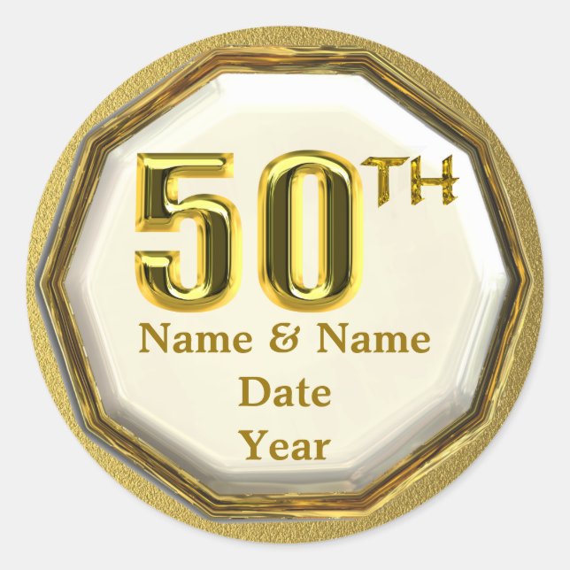 Custom Gold 50th Anniversary Or Birthday Stickers (Front)