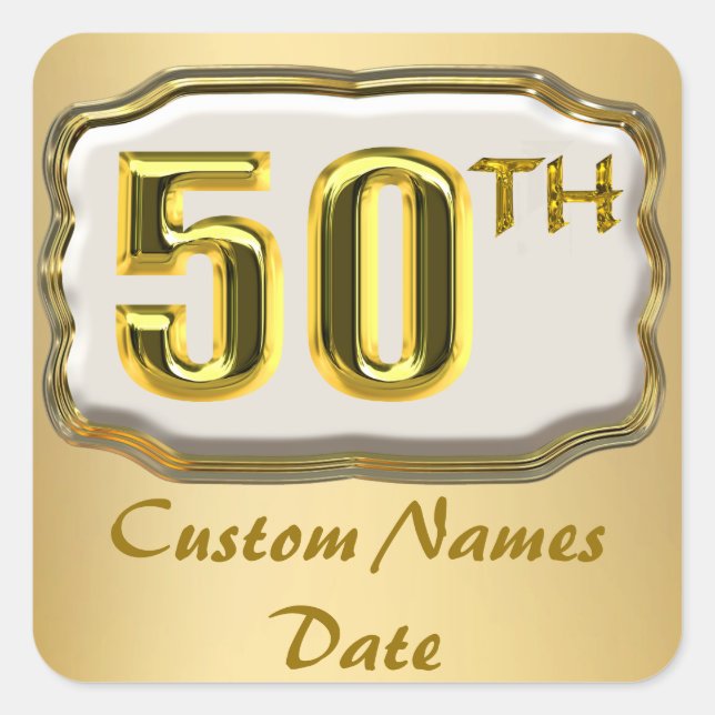 Custom Gold 50th Anniversary Or Birthday Stickers (Front)