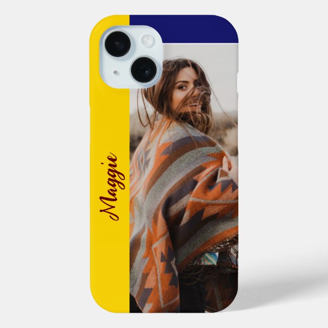 Custom Gold and Blue One-Photo iPhone Case (Back)