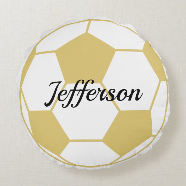  Custom Gold and white soccer ball football Round Round Cushion (Back)