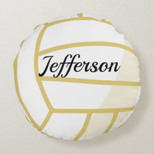  Custom Gold and white Volleyball Round Cushion