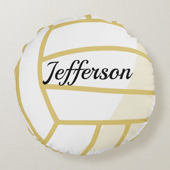  Custom Gold and white Volleyball Round Cushion (Back)