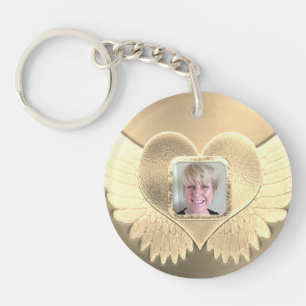 Custom Gold Angel Wings Add Photo Key Ring