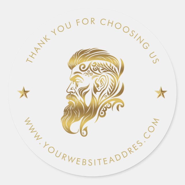Custom Gold Barber Logo Custom Typography Classic Round Sticker (Front)