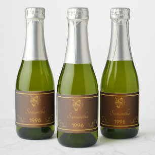 Custom Gold Birthday Name Mini Wine Labels Set.