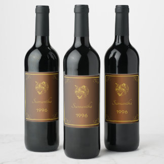 Custom Gold Birthday Wine Bottle Labels. Label