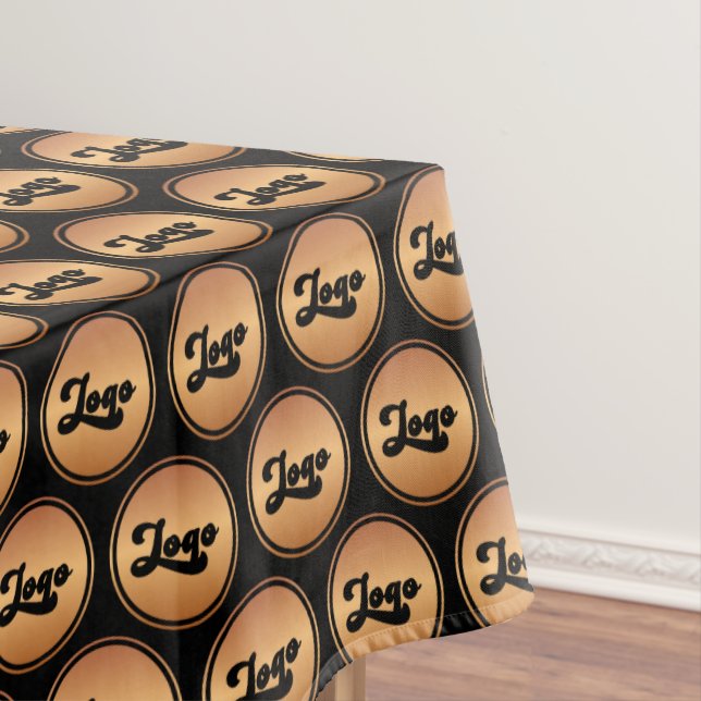 Custom Gold & Black Business Company Logo Pattern Tablecloth (In Situ)