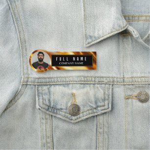 Custom Gold & Black Business Name Tag with Photo