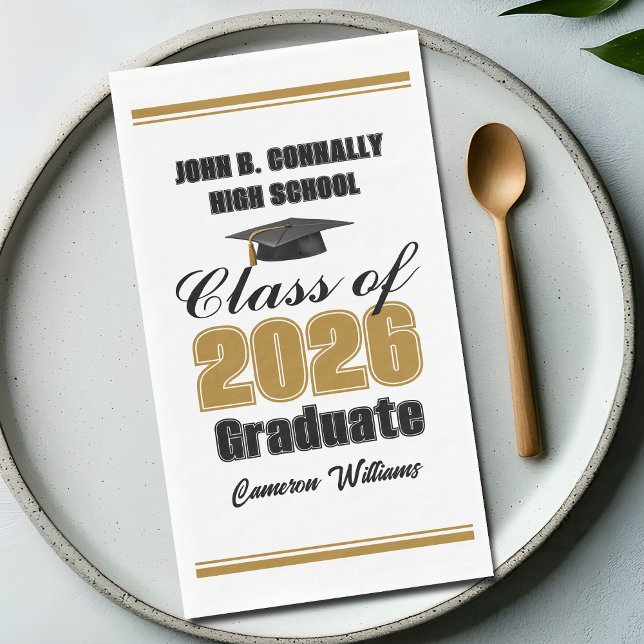 Custom Gold Black Class of 2026 Graduation Party Napkin (Creator Uploaded)
