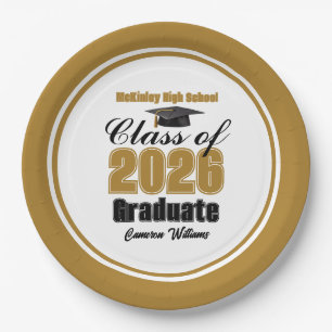Custom Gold Black Class of 2026 Graduation Party Paper Plate