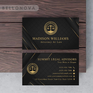 Custom Gold Black Classic Monogram Law Office Business Card