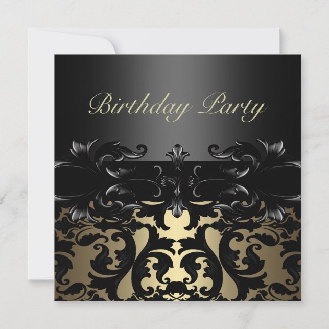 Custom Gold/Black Damask Birthday Invitation (Front)