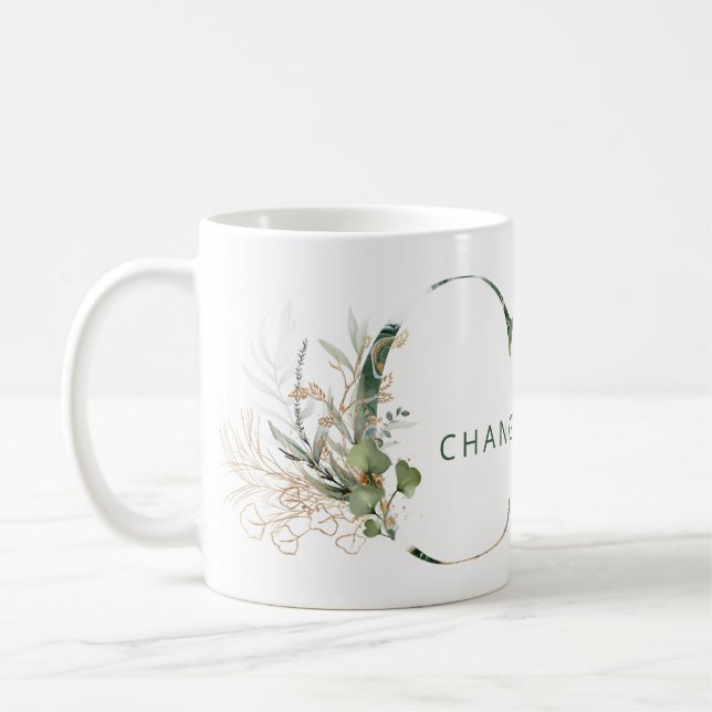 Custom Gold Botanical Eucalyptus Monogram "C" Coffee Mug (Left)