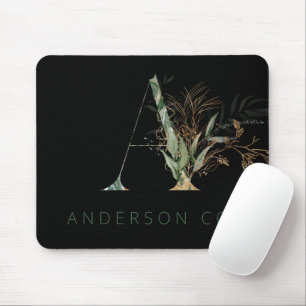 Custom Gold Botanical Eucalyptus Monogram Mouse Pad