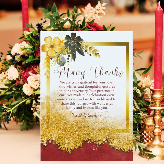  Custom Gold & Burgundy Foral Wedding Anniversary Thank You Card (Creator Uploaded)