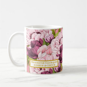Custom Gold Business Name Elegant Pink Peony Coffee Mug