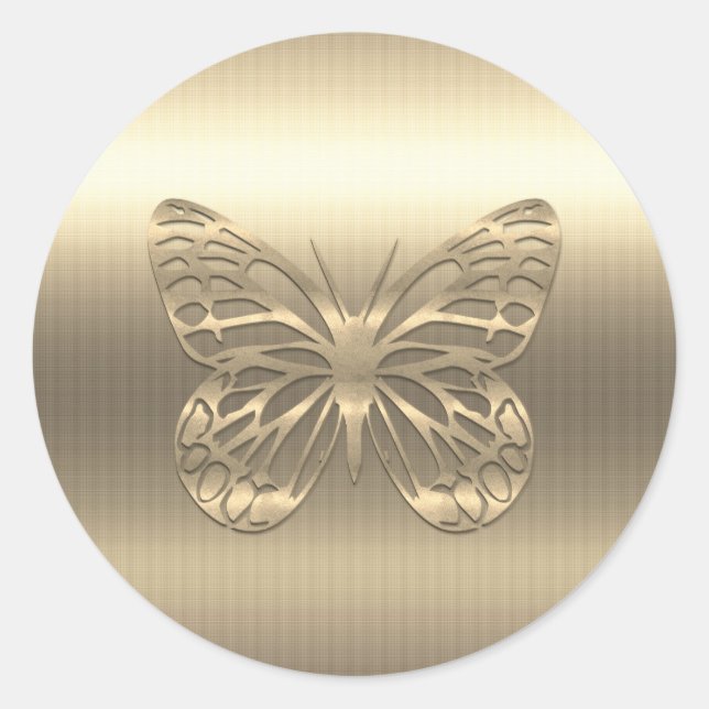 Custom Gold Butterfly Animals Classic Round Sticker (Front)
