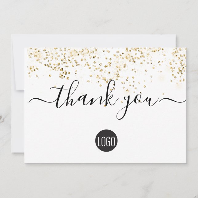 Custom Gold confetti simple business customer  Thank You Card (Front)