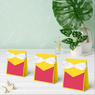 Custom Gold & Crimson Favour Box with White Ribbon