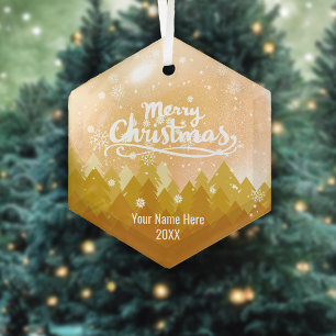 Custom Gold Crystal Snow Forest Merry Christmas Glass Tree Decoration