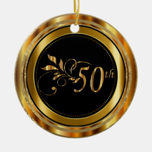 Custom Gold Damask 50th Wedding Anniversary Ceramic Ornament