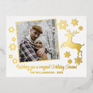 Custom Gold Deer & Snowflakes Gold Foil Holiday Postcard