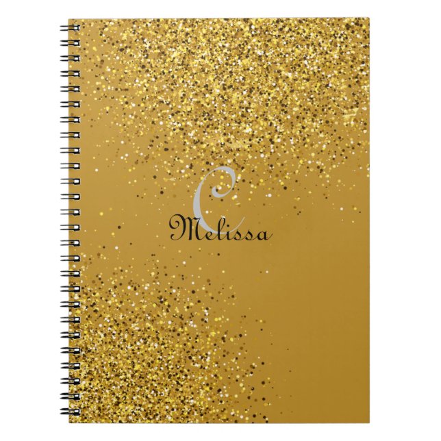 Custom Gold Faux Glitter Monogram Name Notebook (Front)