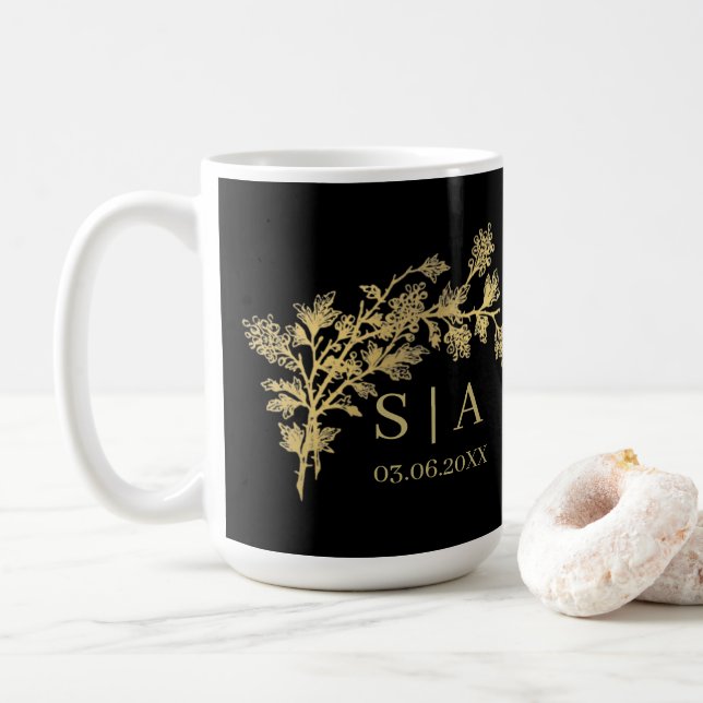 Custom Gold Foil Luxury Botanical Monogram Modern Coffee Mug (With Donut)