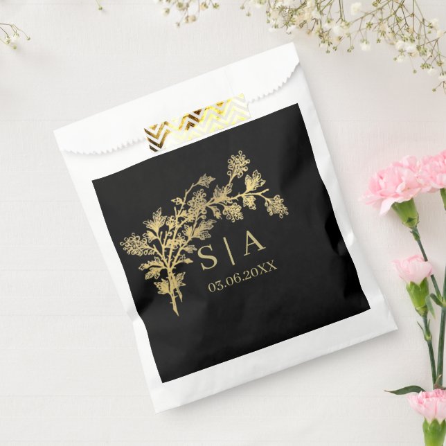 Custom Gold Foil Luxury Botanical Monogram Modern  Favour Bag (Sealed)
