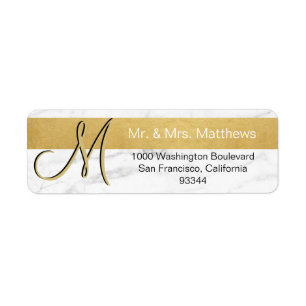 Custom Gold Foil Marble Monogram Letter Return Return Address Label
