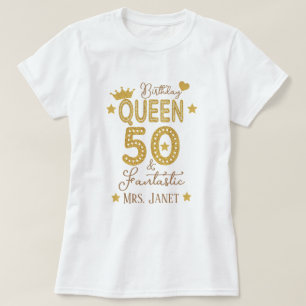 Custom Gold Glitter 50th Birthday Queen Women's  T-Shirt