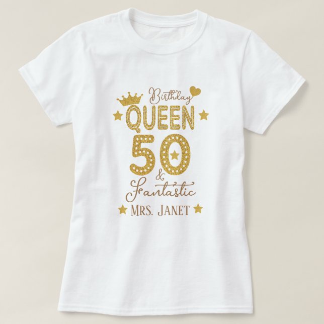 Custom Gold Glitter 50th Birthday Queen Women's  T-Shirt (Design Front)