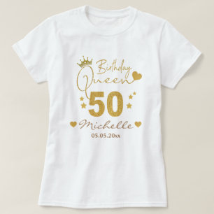 Custom Gold Glitter 50th Birthday Queen Women's T-Shirt
