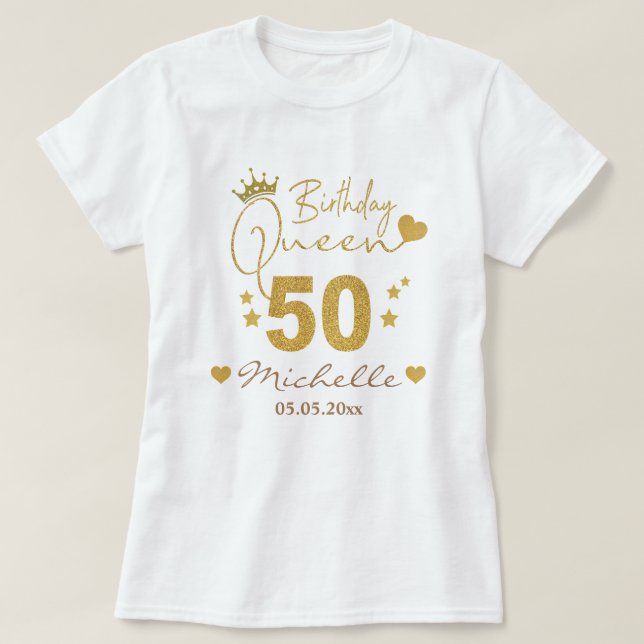 Custom Gold Glitter 50th Birthday Queen Women's T-Shirt (Design Front)
