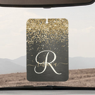Custom Gold Glitter Black Sparkle Monogram Car Air Freshener